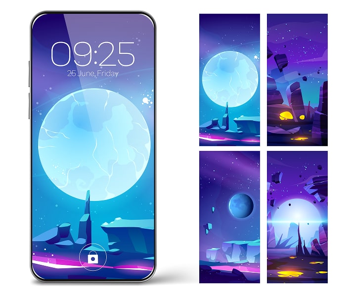 Colorful digital UI screen illustration set